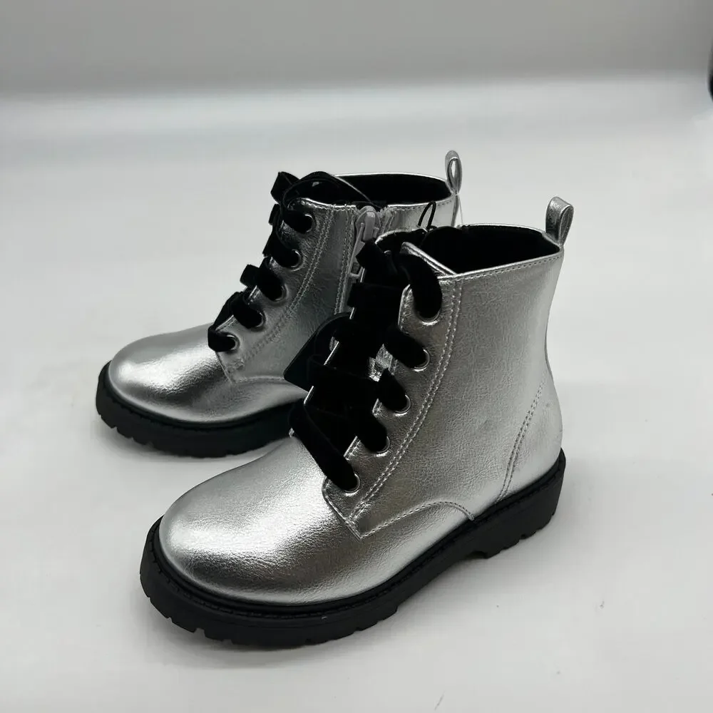 Wonder Nation Girl Boots Zip-up Silver Color Size 9